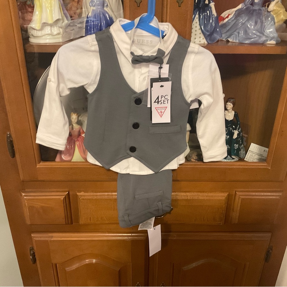 Guess Gray Kids Vest and Bow Tie Set